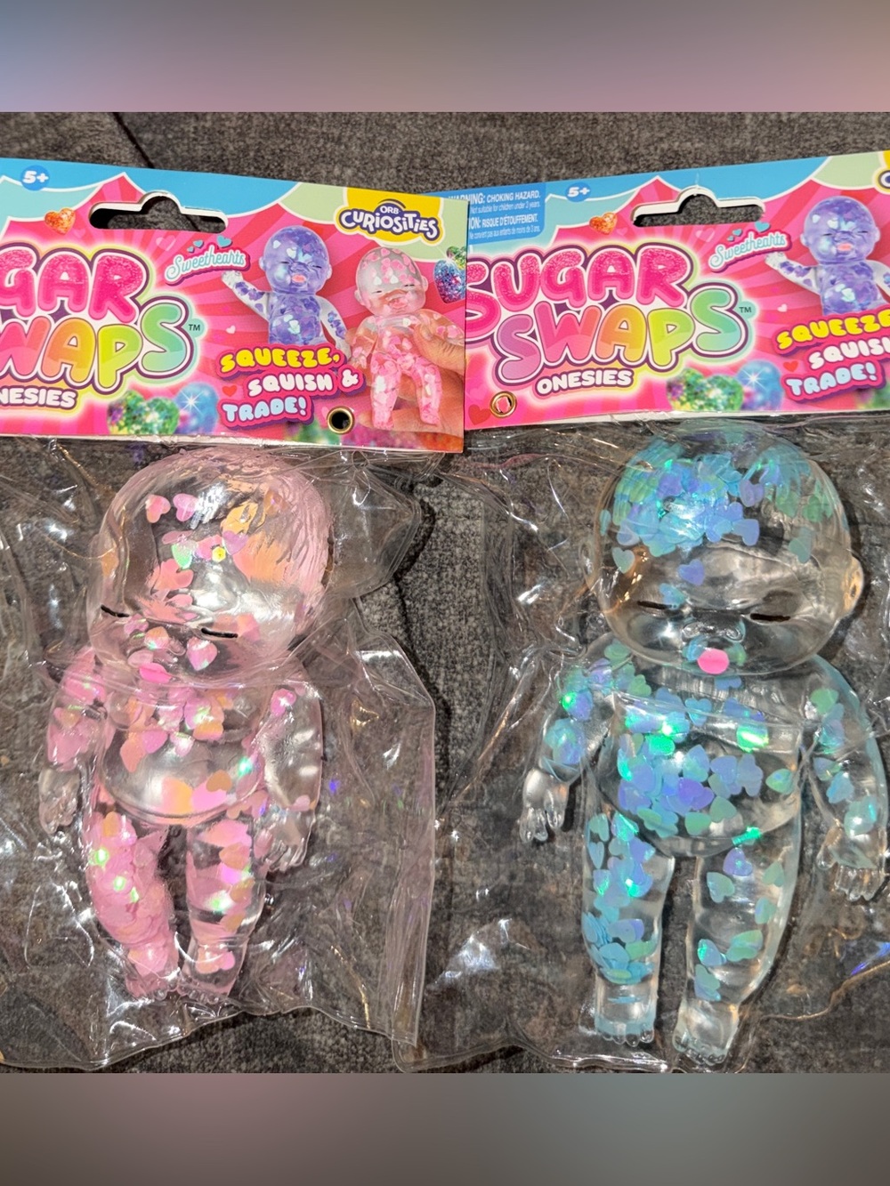 Sugar Swaps Onesies Sweethearts Pink & Blue Heart Baby Squishy Bundle ORB NEW